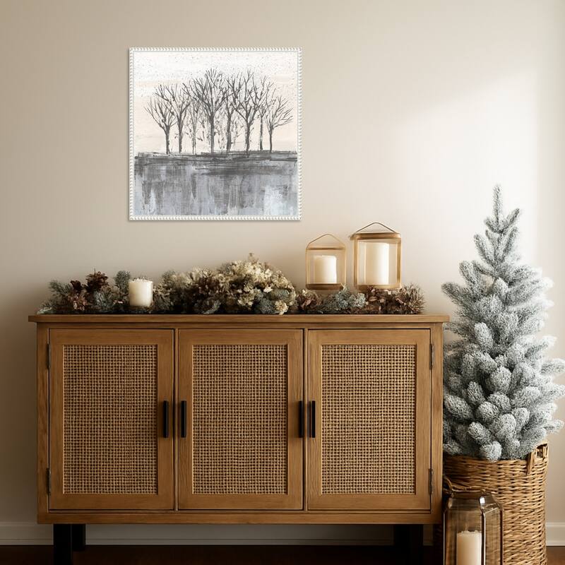 Trees at Dawn II Neutral by Silvia Vassileva Framed Canvas Wall Art Print - Sylvie Beaded White