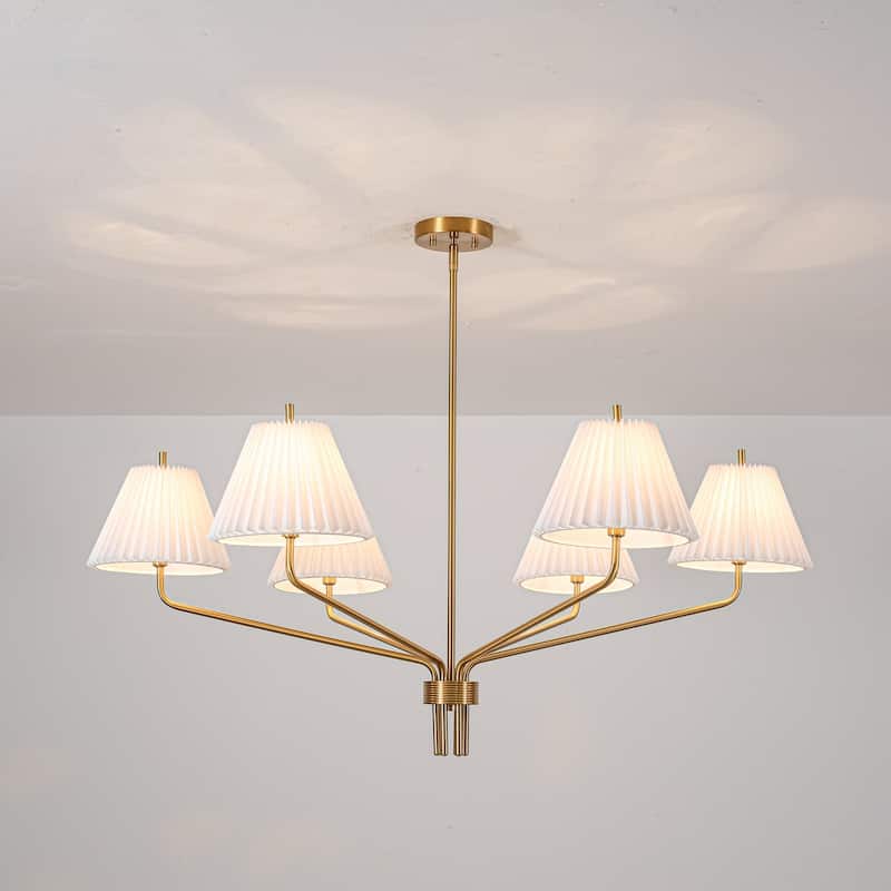 6-Light Modern Transitional Brass Pleated PVC Chandelier for Dining Room & Living Room - 45.1 in. W x 20 in. H