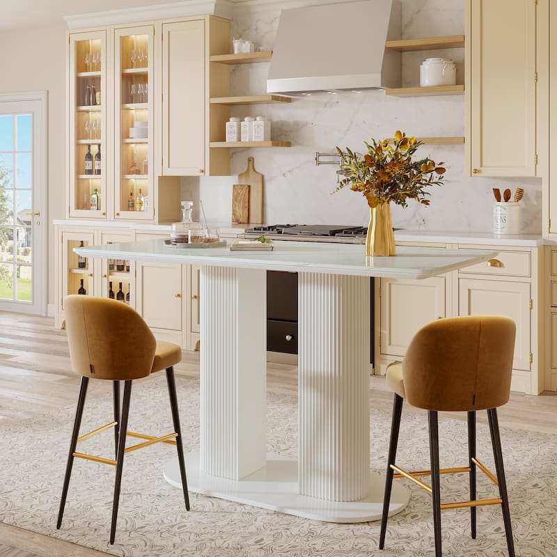 Counter Height Bar Table, Rectangular Pub Table with Faux Marble Tabletop, Home Bar Unit for Kitchen