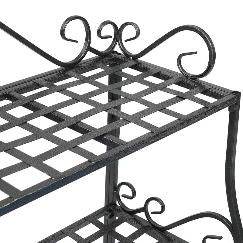 3-Tier Plant Stand Iron Metal Shelves with Decorative Scroll Edging