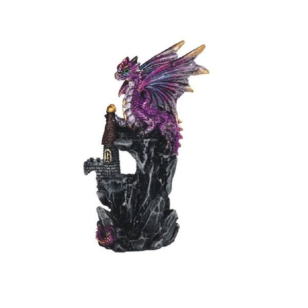 Q-Max 4.25"H Purple Dragon on Castle Statue Fantasy Decoration Figurine ...