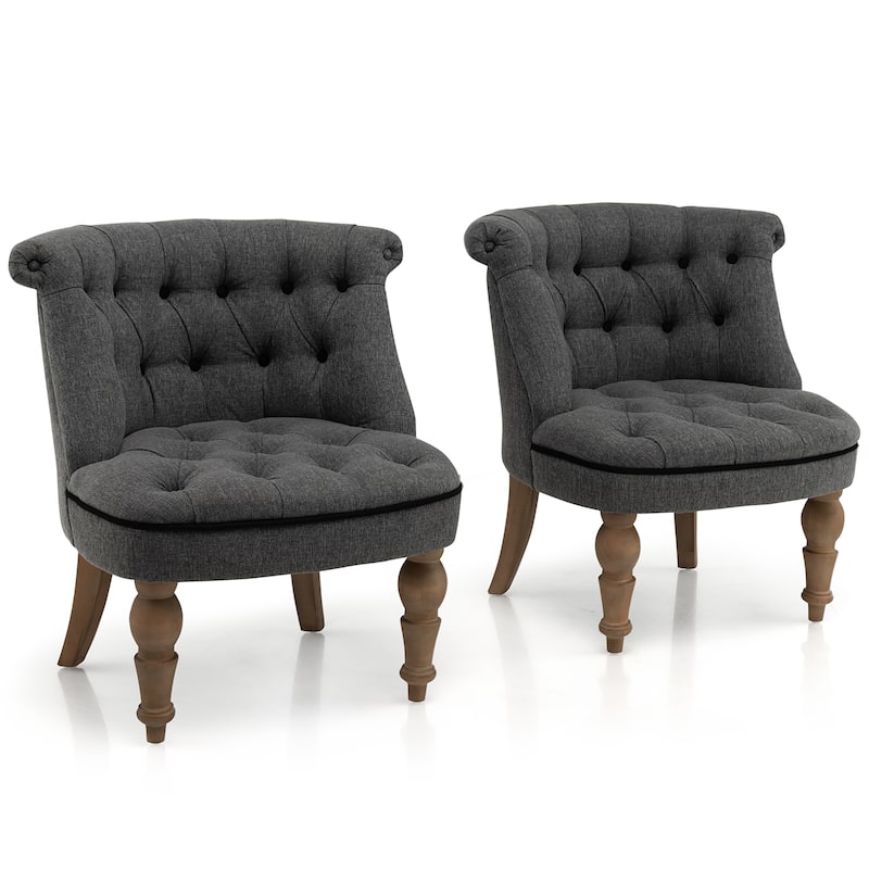 Costway Set of 2 Upholstered Slipper Chairs Armless Accent Chairs w/ - See Details - Grey - See Details