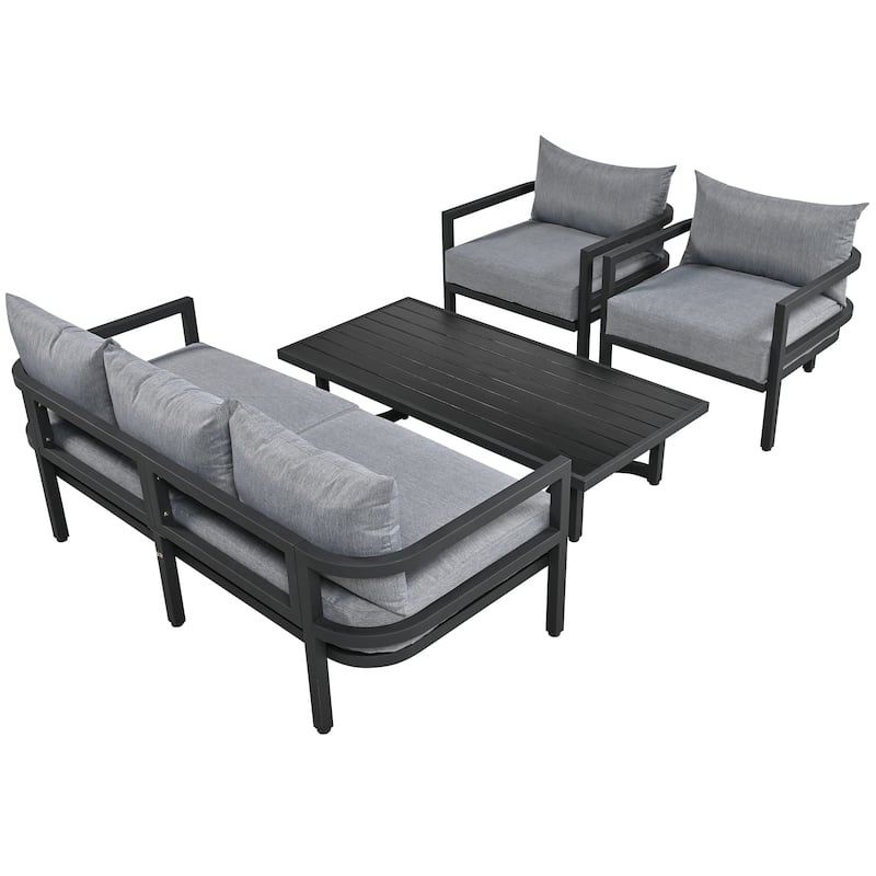 Roomfitters 4-Piece Outdoor Steel Sofa Set with Coffee Table, 3-Seater Couch and 2 Armchairs for Patio Garden