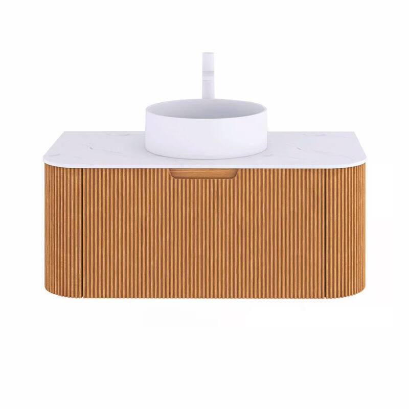 Wall-Mounted Bathroom Vanity with White Round Ceramic Sink