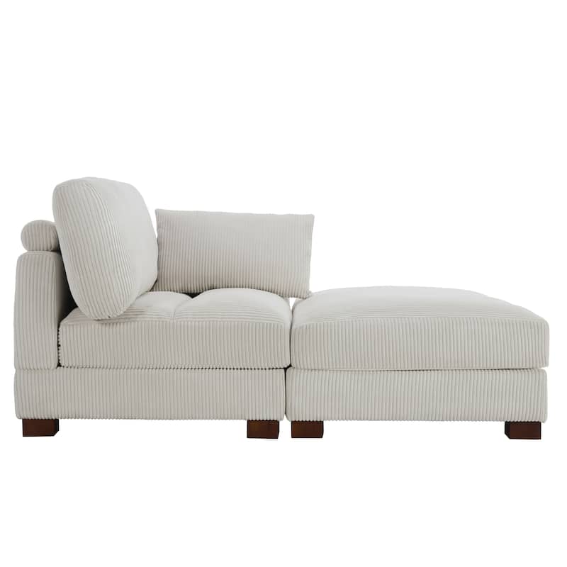 Modern Corduroy Upholstered Sectional Chaise Lounge with Ottoman