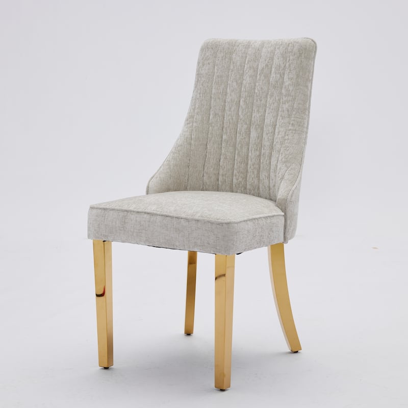 Family Chenille Dining Chair with Metal Curved Legs, Set of 2