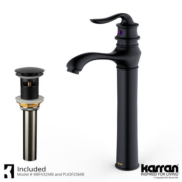 slide 2 of 24, Karran Dartford Single Hole Single Handle Vessel Bathroom Faucet with Matching Pop-up Drain Matte Black