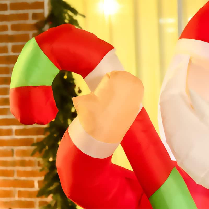HOMCOM 6ft Christmas Inflatables Decorations Santa Claus with Candy Cane, Blow-Up Outdoor LED Yard Display