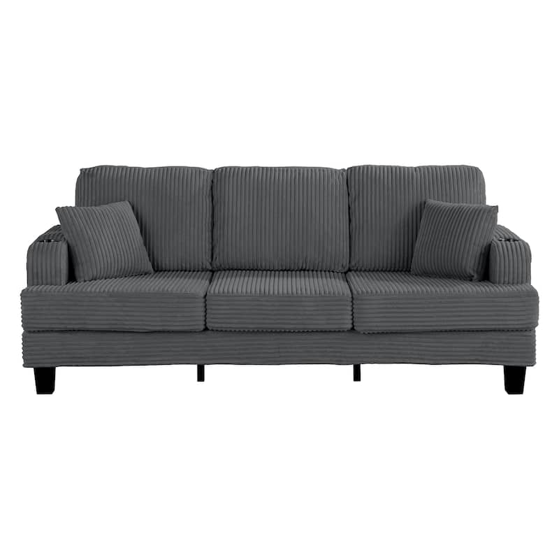 85" Modern Corduroy Rectangle 3-seater Sofa with USB and 2 Pillows