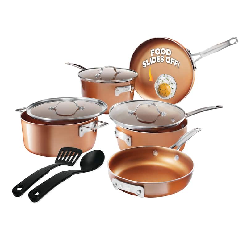 Gotham Steel Nonstick Pots and Pans 10 Pc Cookware Set, Copper Bed