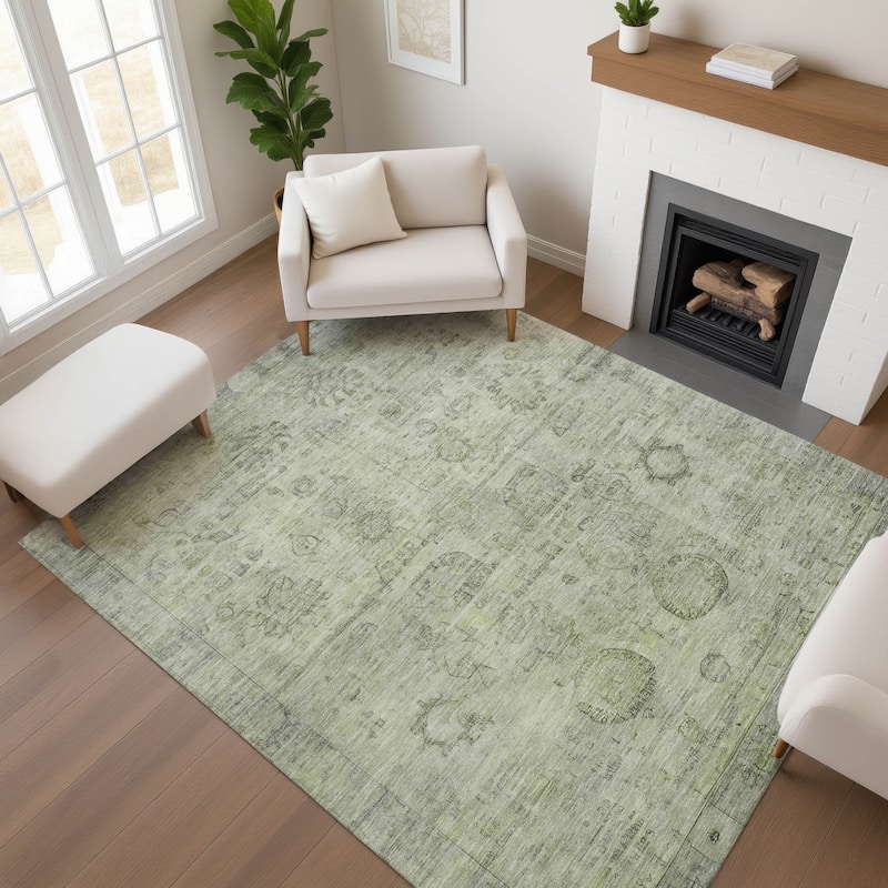 Premium Washable Super Soft Vintage Traditional Mayfield Rug - Sage - 8' x 10'