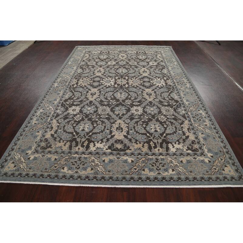 Silver Washed Turkish Ziegler Wool Area Rug Living Room Carpet - 6'7" x 9'10"