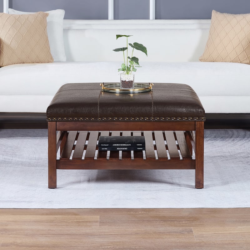 Coffee Table Cocktail Ottoman with Storage Shelf - Functional Coffee Table Ottoman with Spacious Storage and Stylish Look