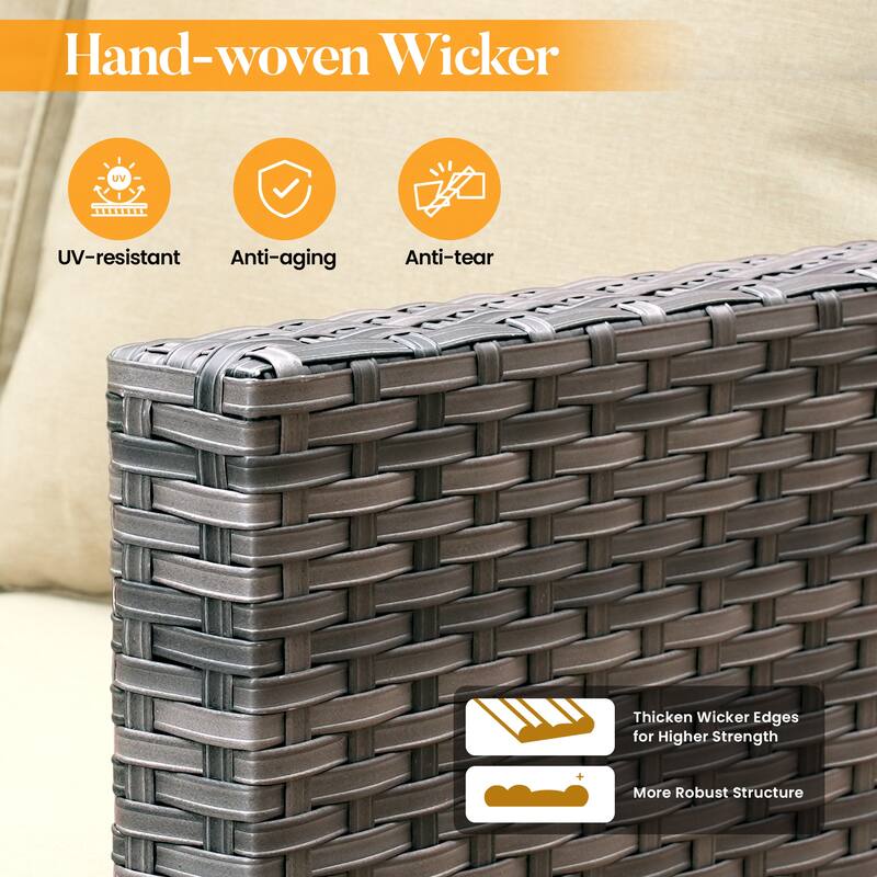 HOOOWOOO 7-piece Wicker Rattan Patio Furniture Set with Fire Pit Table