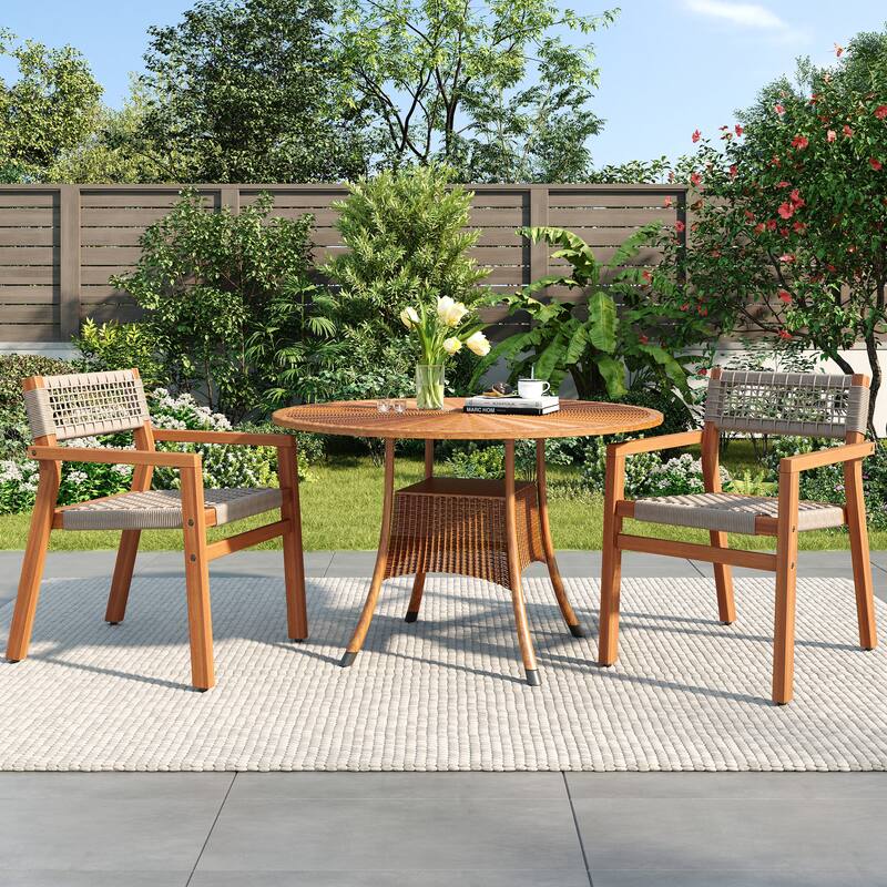 Christopher Knight Home - Lyla Outdoor Rope Woven Acacia Dining Chair Set (Only chair) - Teak Finish + Beige Rope,2-Piece