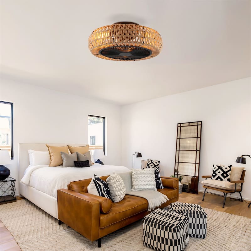 20" Vintage Rope Ceiling Fan Light w/ Remote Control 6 Speed Adjustable Airflow, NOT Included Bulbs