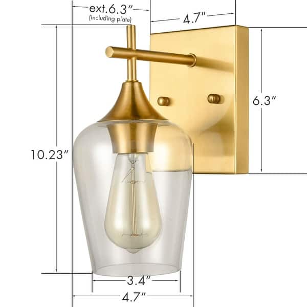 dimension image slide 0 of 3, Angers Modern Simplicity 1-Light Clear Glass Wall Sconce Industrial Bathroom Vanity Lighting