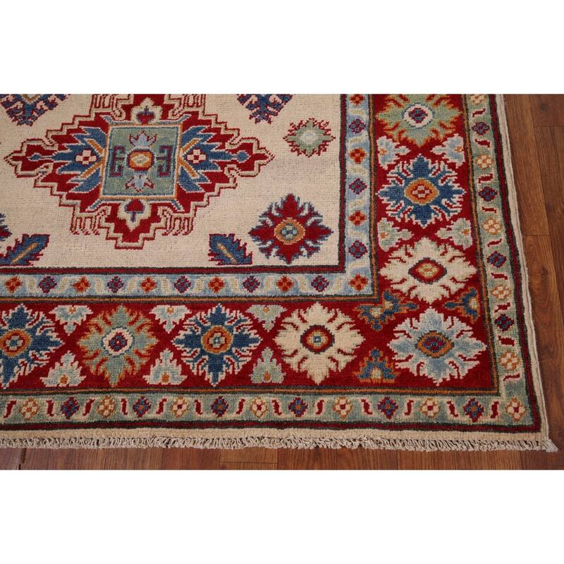 Beige Traditional Kazak Accent Rug Hand-Knotted Wool Carpet - 4'1" x 5'11"