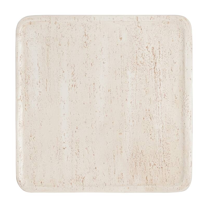 Roomfitters Daphne Outdoor MGO Side Table with Travertine Look, Square Modern Accent, Beige Finish