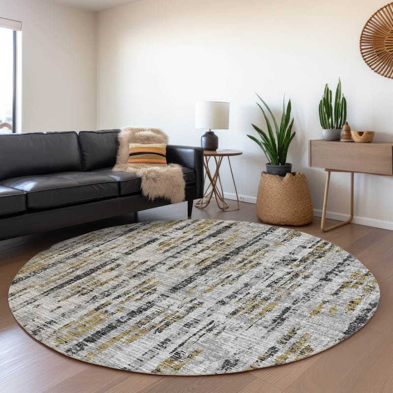 Premium Washable Super Soft Abstract Contemporary Mayfield Rug - Silver - 8' x 8' - Round