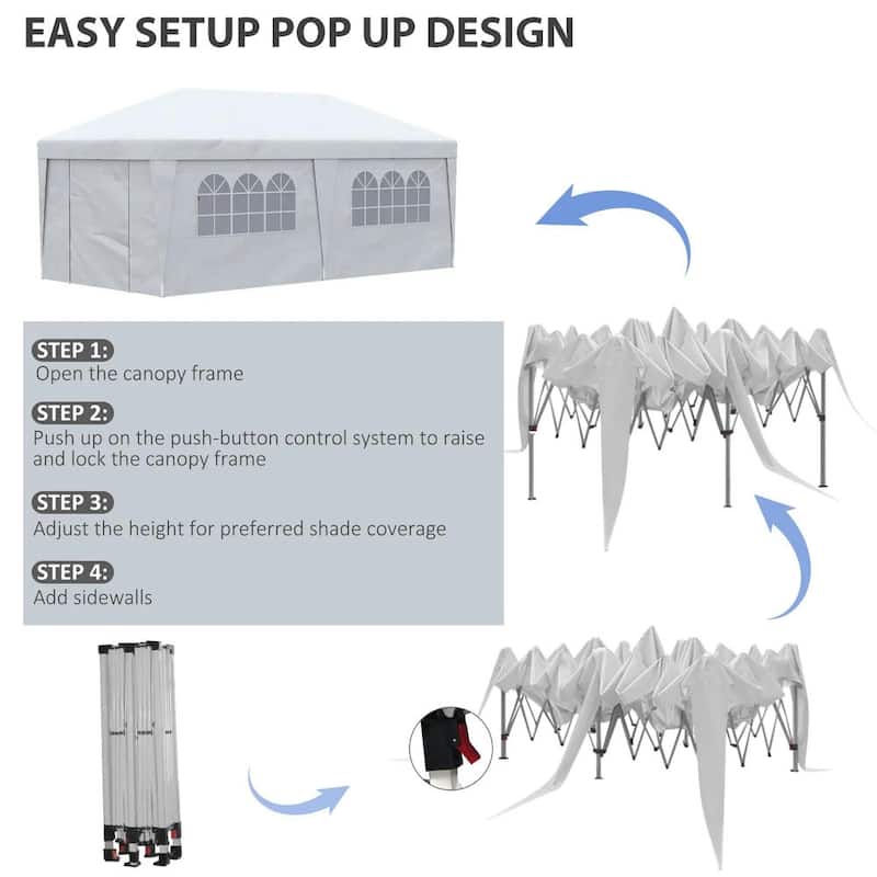 10' x 19.5' Pop Up Canopy Tent Height Adjustable, Leg Weight Bags, Bag