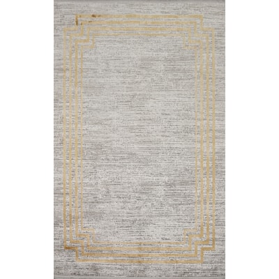 Machine Made Oriental Polyester Carpet Modern Geometric Greys & Charcoal Modern Area Rug - 7' 5'' X 5' 2''