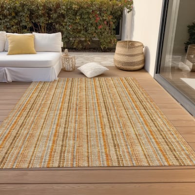 Machine Washable Indoor/ Outdoor Stripe Chantille Rug