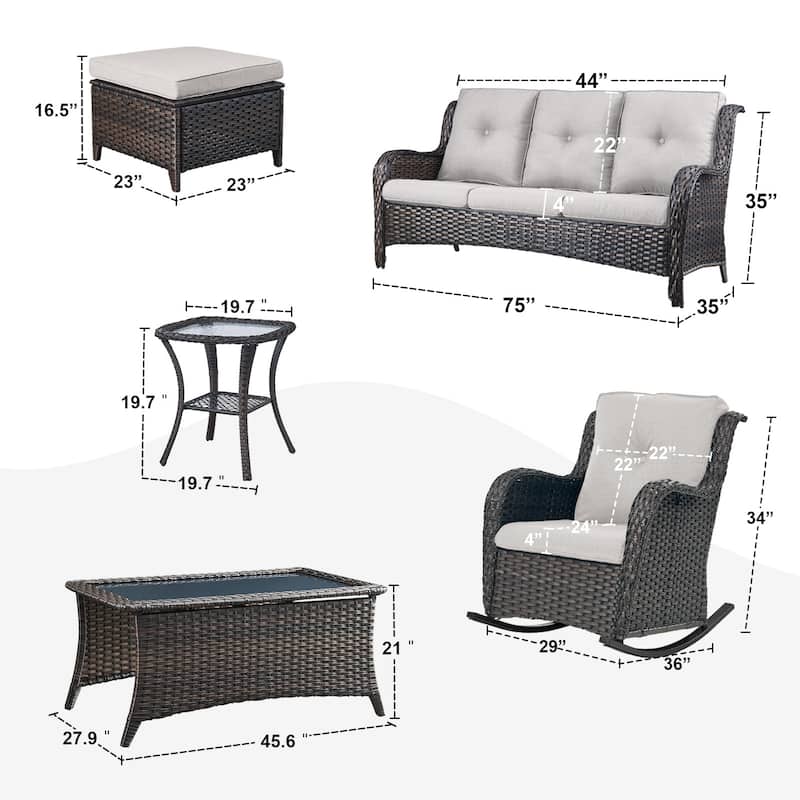 Gymojoy 7-Piece Outdoor Wicker Patio Furniture with 3 Seat Sofa, Rattan Coversation Set with Water Resistant Thick Cushions