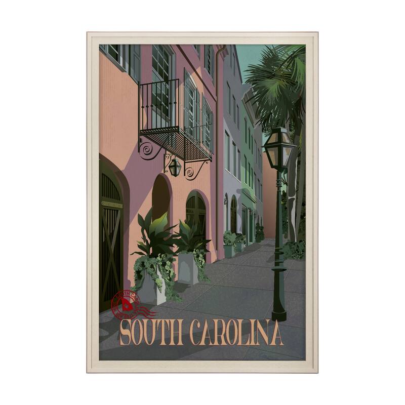 South Carolina Go USA by Mercana Studio a Hand Embellished Framed Art Print Series - 41.5 x 61.5 - Brown
