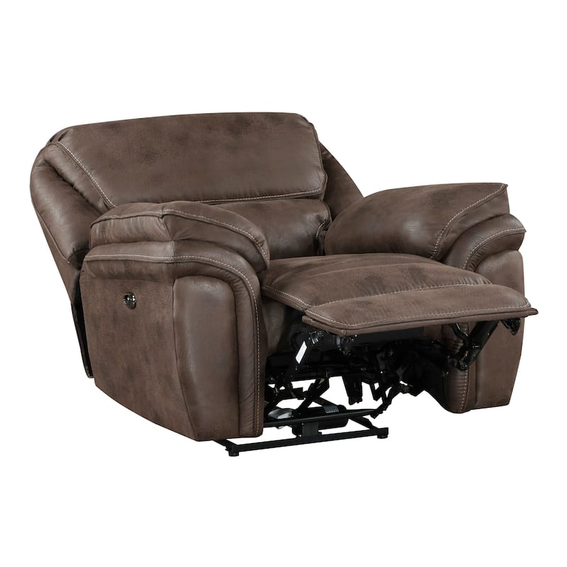 Tony 45 Inch Power Recliner Chair, Brown Microfiber, Solid Wood, USB Port