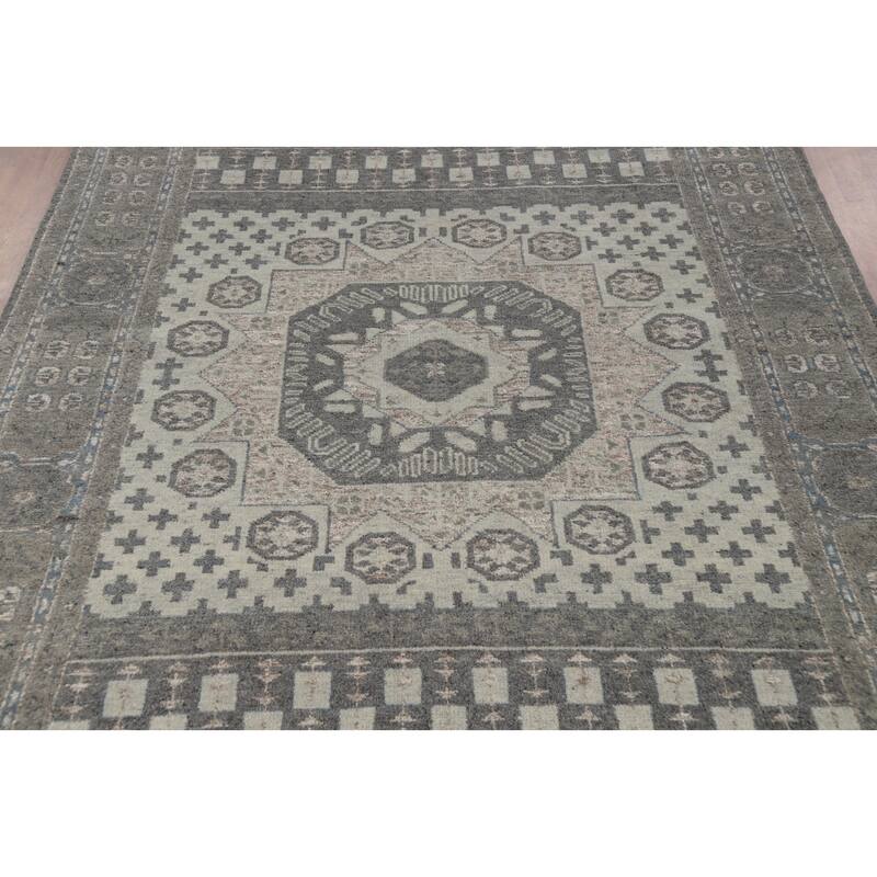 Transitional Beige Oushak Indian Area Rug Hand-Knotted Wool Carpet - 7'10" x 10'2"