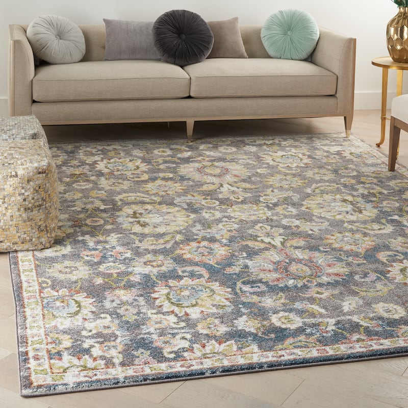 Nourison Juniper Floral Colorful Transitional Area Rug - 9' x 12' - Charcoal Multi - Rectangle