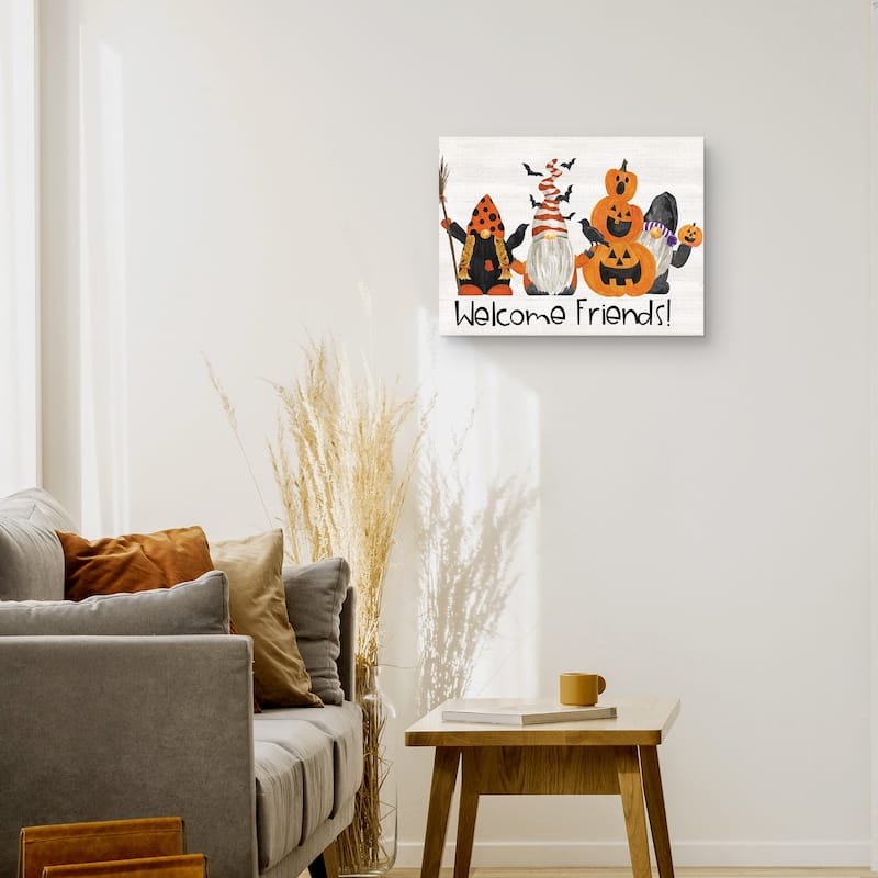 Gnomes of Halloween Welcome Friends Canvas Art Print