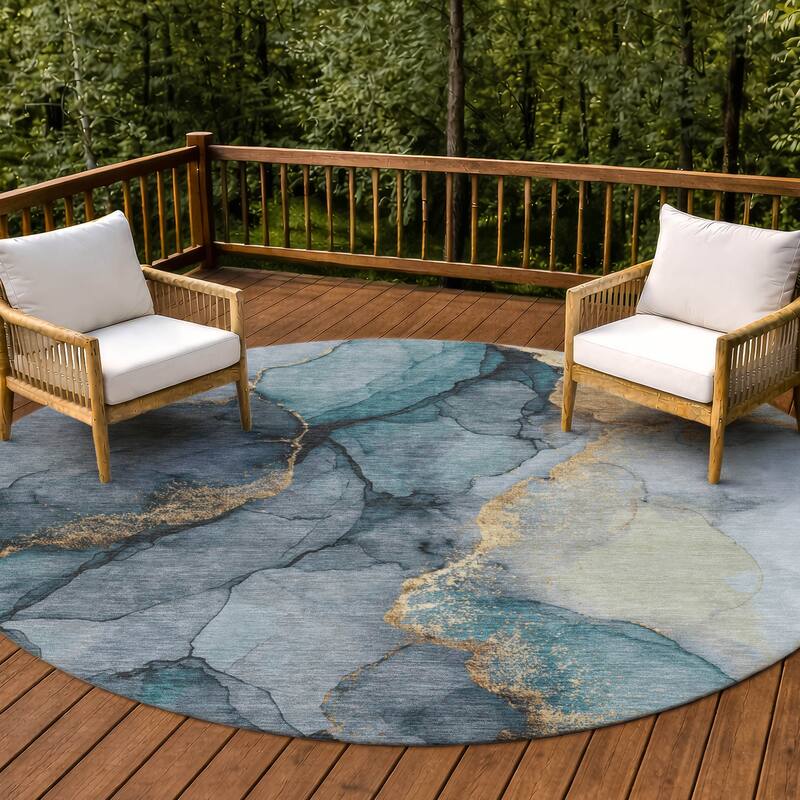 Machine Washable Indoor/ Outdoor Modern Brush Chantille Rug - Teal - 8' x 8'