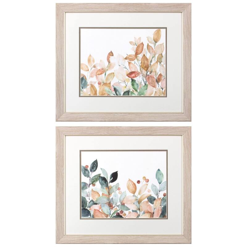 HomeRoots Set Of Two Autumn Leaves Brown Framed Wall Art