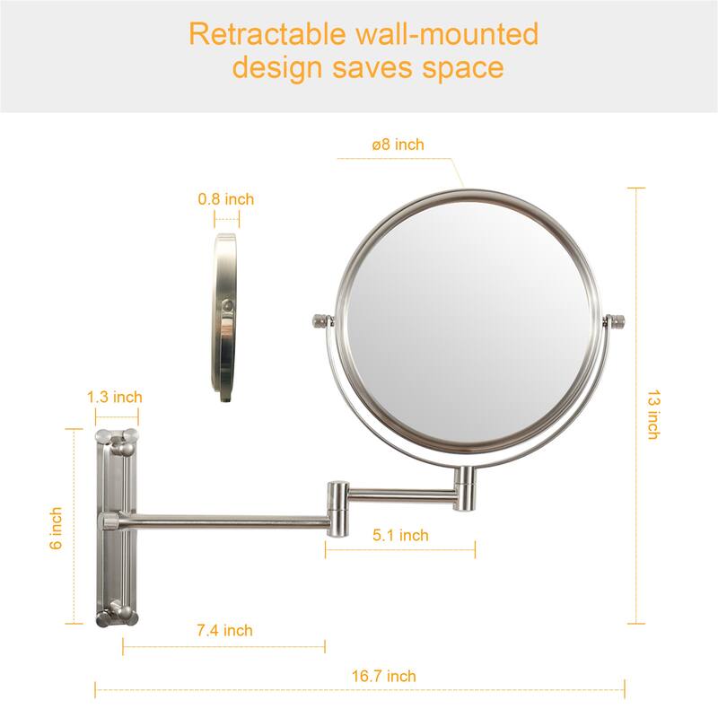 10x Magnifying Wall Mounted Mirror Finish Satin Nickel Finish