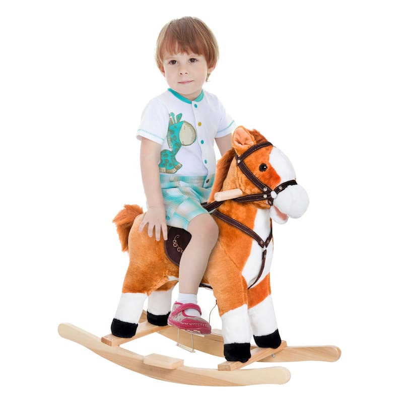 Kids Plush Toy Rocking Horse Ride on with Realistic Sounds - Brown - Brown