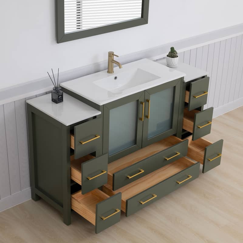 Vanity Art 60-Inch Single Sink Bathroom Vanity Set 8 Dove-Tailed Drawers 3 Cabinets 1 Shelf Soft-Closing Doors with Free Mirror