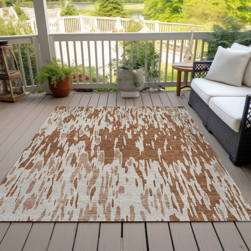 Machine Washable Indoor/ Outdoor Abstract Chantille Rug - Paprika - 9' x 12'