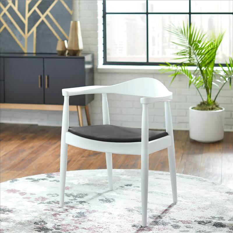 Wooden Farmhouse Dining Chair | PU Leather Cushion Seat | Modern Accent Kennedy Armchair for Kitchen Dining Room or Office