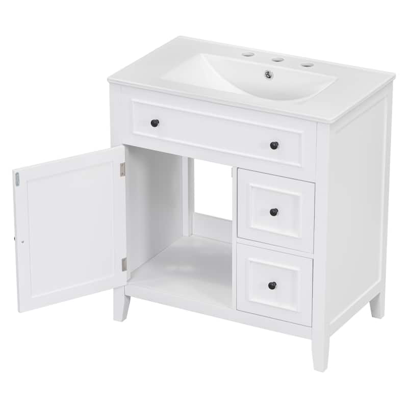 Roomfitters 30" Bathroom Vanity with Sink Top Cabinet with Door 2 Drawers and Solid Wood Frame One Package
