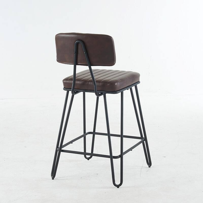 Industrial Bar Stools Set of 2, Counter Height Chairs with PU Leather Upholstery & Metal Frame