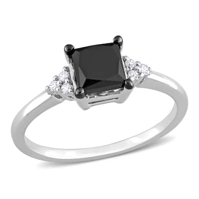 Miadora 4/5ct TDW Square Black White Diamond Engagement Ring in 14k White Gold