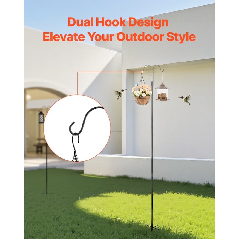 92" Rust-Resistant Garden Stand Bird Feeder Pole with Dual Hooks and 8 Pack Shepherd Hook - 11.61” x 9.84” x 92.32”