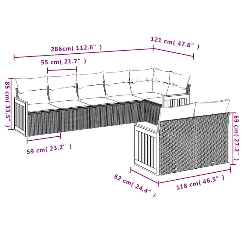 vidaXL 8 Piece Patio Sofa Set with Cushions Black Poly Rattan