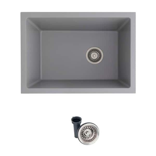 slide 2 of 15, STYLISH 25 inches L x 18 inches W Single Bowl Dual Mount Composite Granite Utility Sink 25" x 18" x 12" - Grey