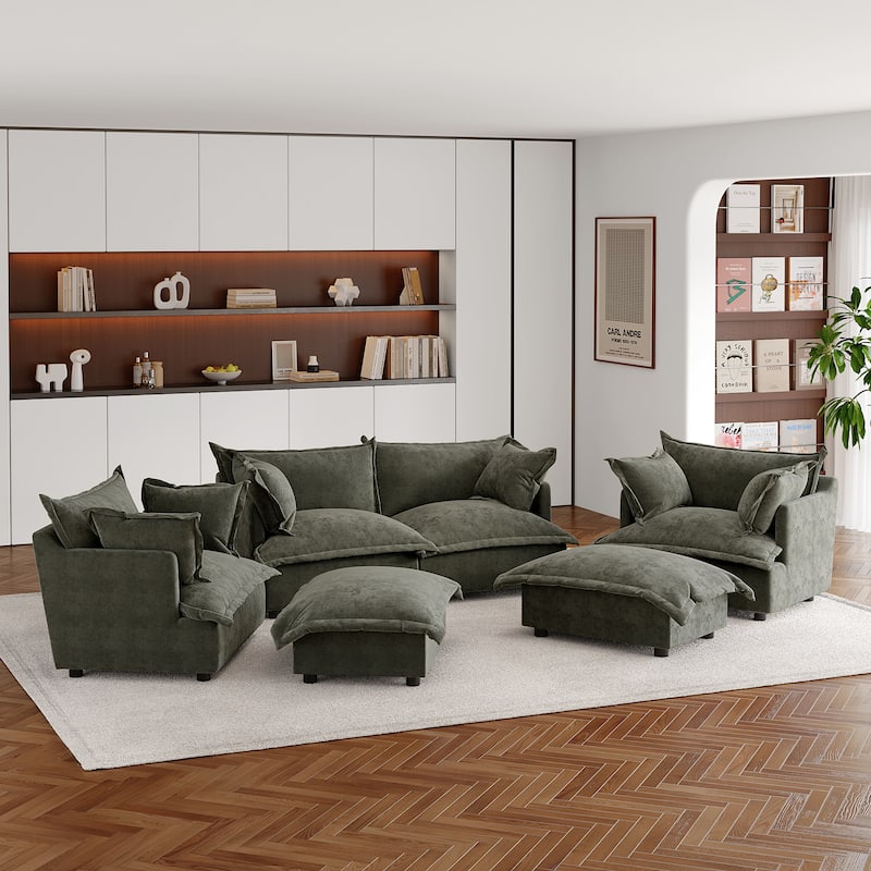 Double Layer Cushion Comfy Cloud Modular Sectional Sofa Set - 6 piece-Grey Green - Symmetrical