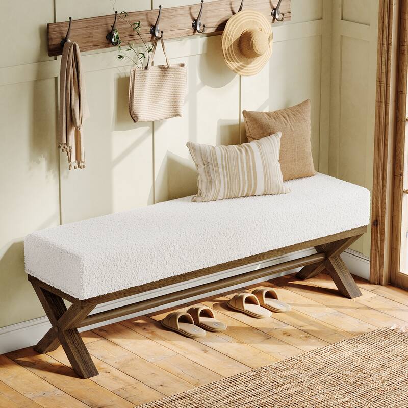 51.18" Upholstered Entryway Bench, Solid Wood End of Bed Bench, Modern Shoe Stool for Bedroom, Entrance, Living Room