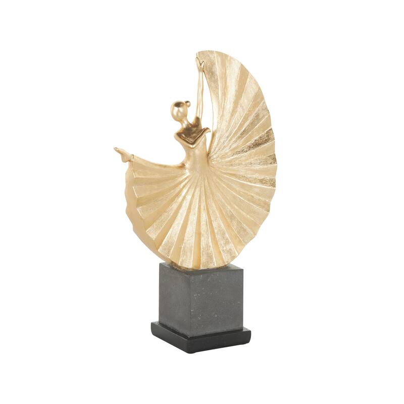 Gold Polystone Ballet Dancer Decorative Sculpture with Elevated Black Base