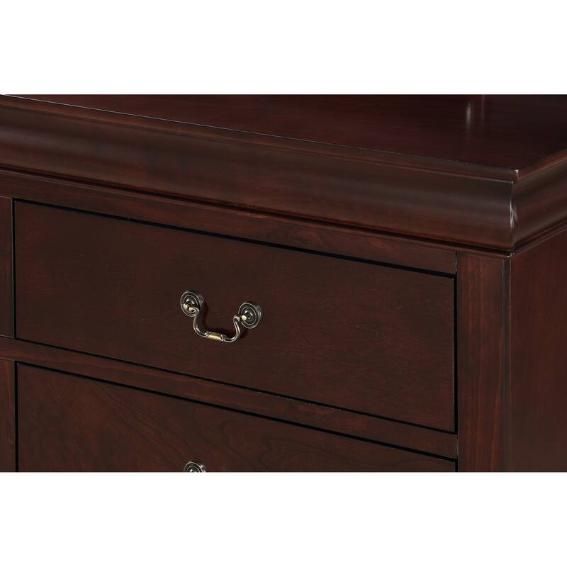 Cherry Finish Nightstand with Soft Close Drawers, Louis Philip Style